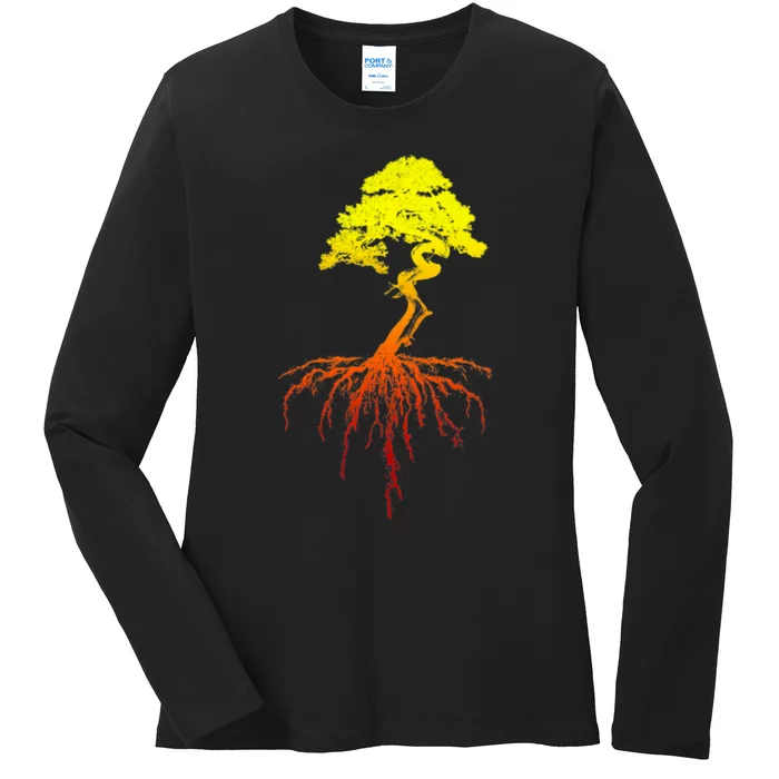 Bonsai Tree Art Sunset Ladies Long Sleeve Shirt