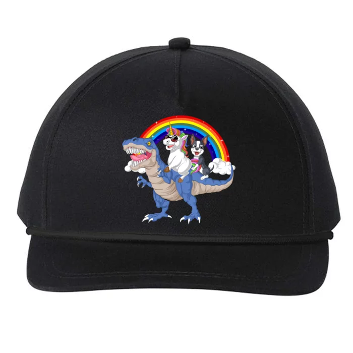 Boston Terrier And Unicorn Riding Dinosaur Snapback Five-Panel Rope Hat