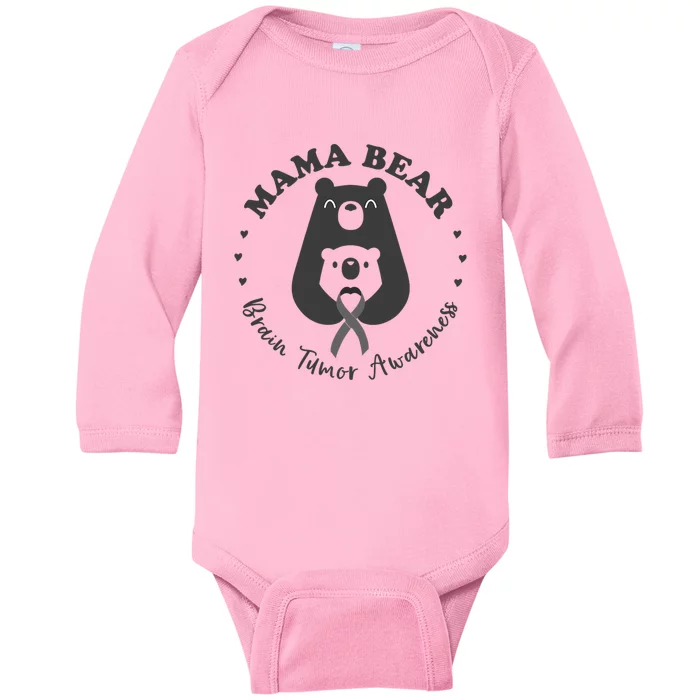 Brain Tumor Awareness Mama Bear Mother Son Gray Ribbon May Baby Long Sleeve Bodysuit