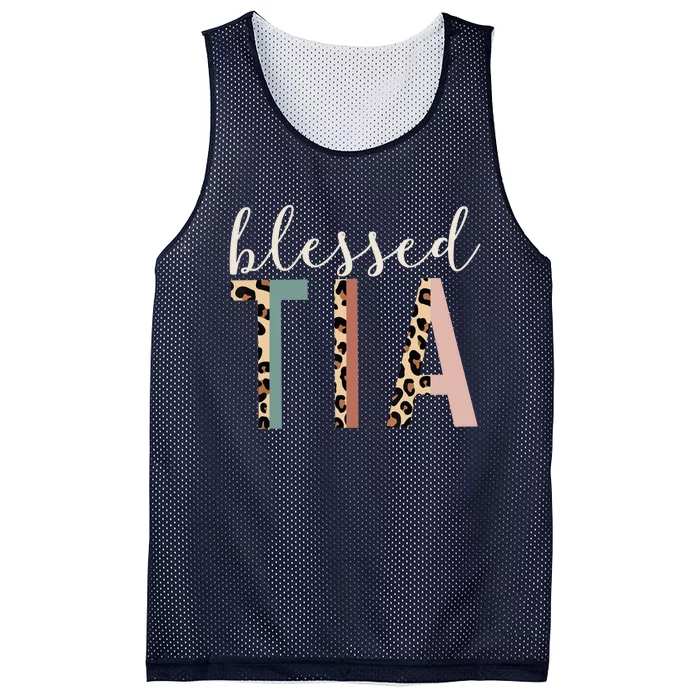 Blessed Tia Aunt Cute Leopard Print Mesh Reversible Basketball Jersey Tank