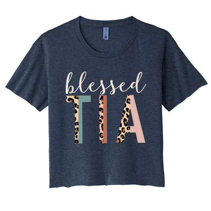 Blessed Tia Aunt Cute Leopard Print Women's Crop Top Tee