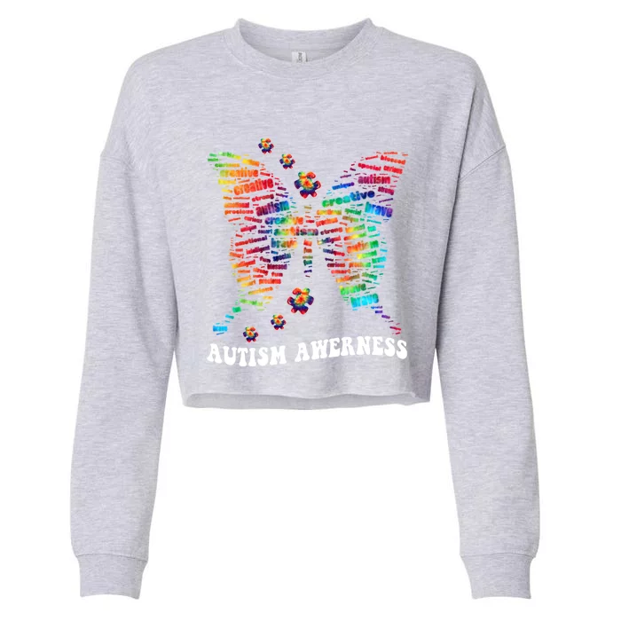 Butterfly Tree Autism Love Accept Support Autism Month Funny Gift Cropped Pullover Crew