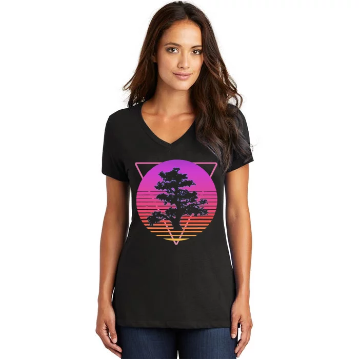 Bonsai Tree Art Japanese Retro Vaporwave Vintage 80s 90s Women's V-Neck T-Shirt