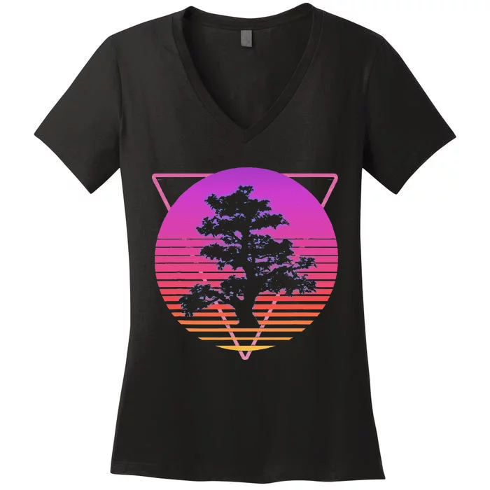 Bonsai Tree Art Japanese Retro Vaporwave Vintage 80s 90s Women's V-Neck T-Shirt