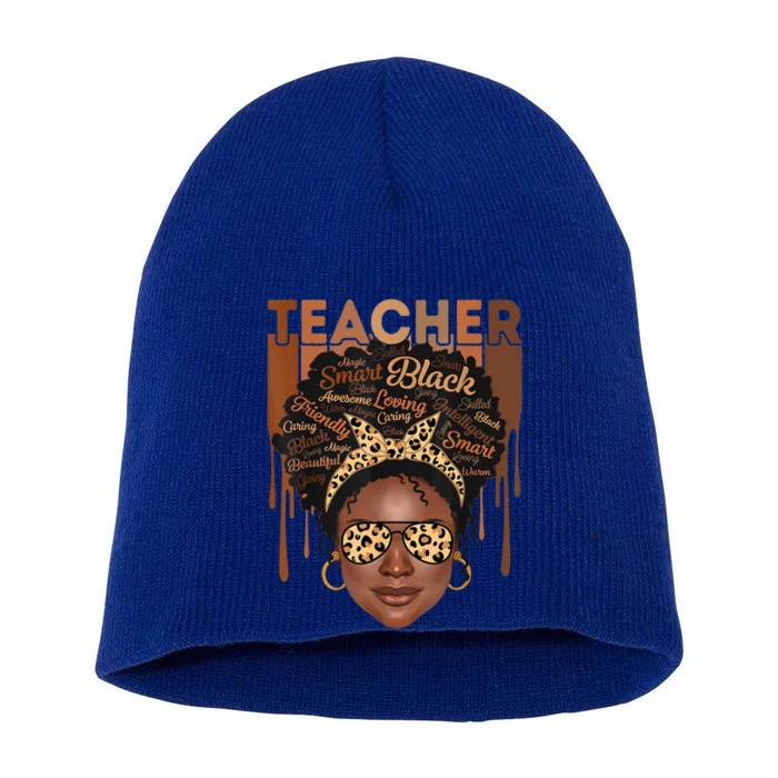 Black Teacher Afro Retro Matching Black History Month Gift Short Acrylic Beanie