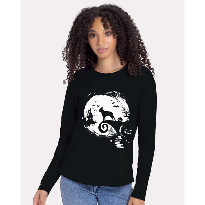 Boston Terrier And Moon Halloween Costume Dog Lover Funny Womens Cotton Relaxed Long Sleeve T-Shirt