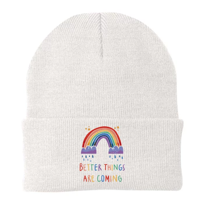 Better Things Are Coming Rainbow Knit Cap Winter Beanie