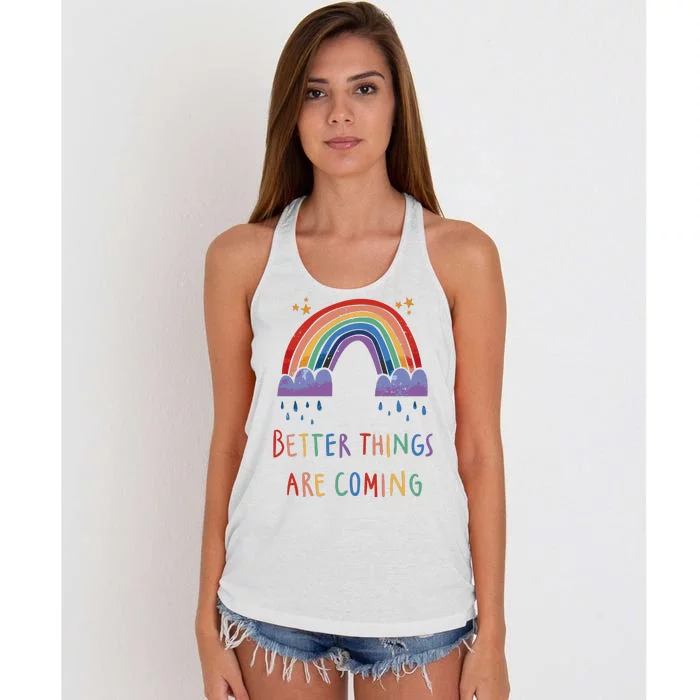 Better Things Are Coming Rainbow Women's Knotted Racerback Tank