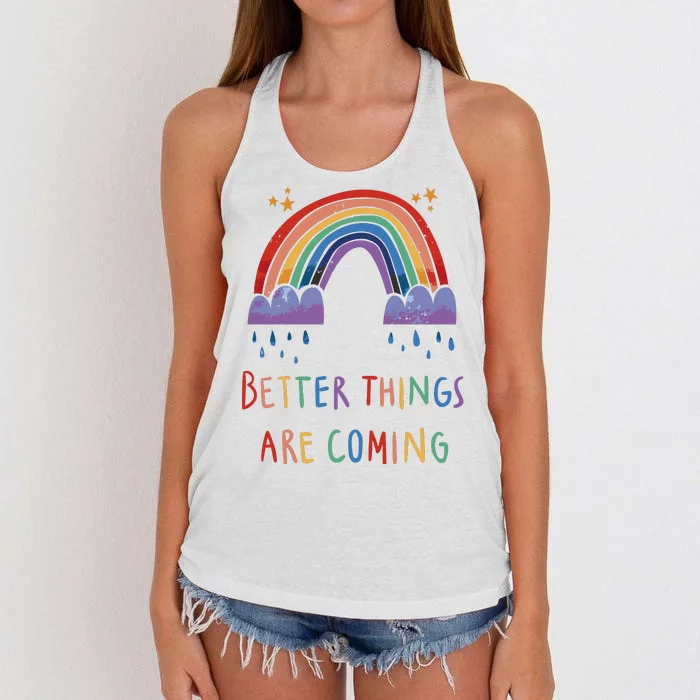 Better Things Are Coming Rainbow Women's Knotted Racerback Tank