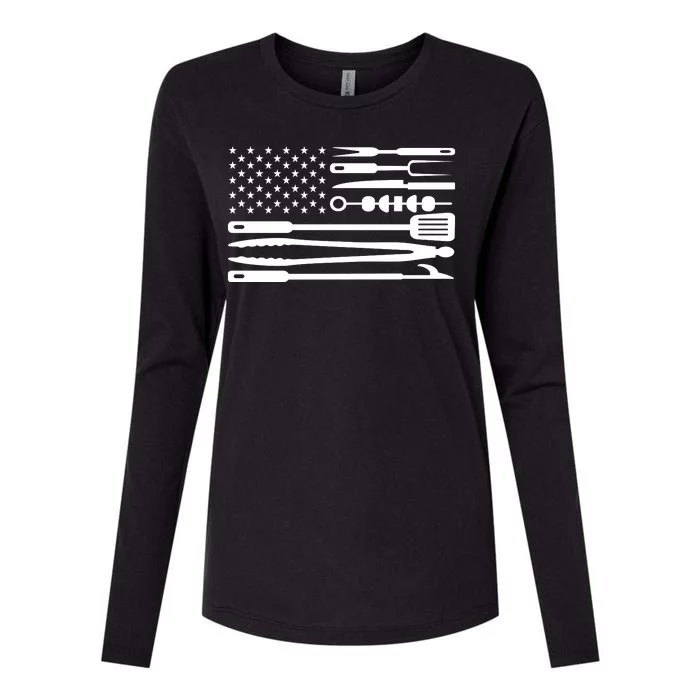 BBQ Tools American Flag Womens Cotton Relaxed Long Sleeve T-Shirt