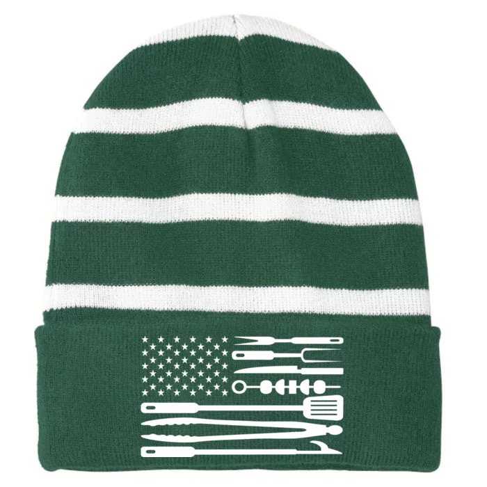 BBQ Tools American Flag Striped Beanie with Solid Band