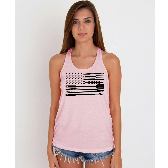 BBQ Tools American Flag Women's Knotted Racerback Tank