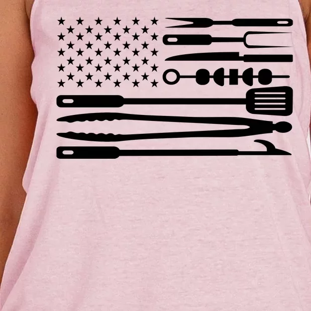 BBQ Tools American Flag Women's Knotted Racerback Tank