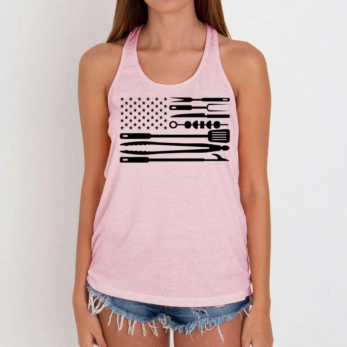 BBQ Tools American Flag Women's Knotted Racerback Tank