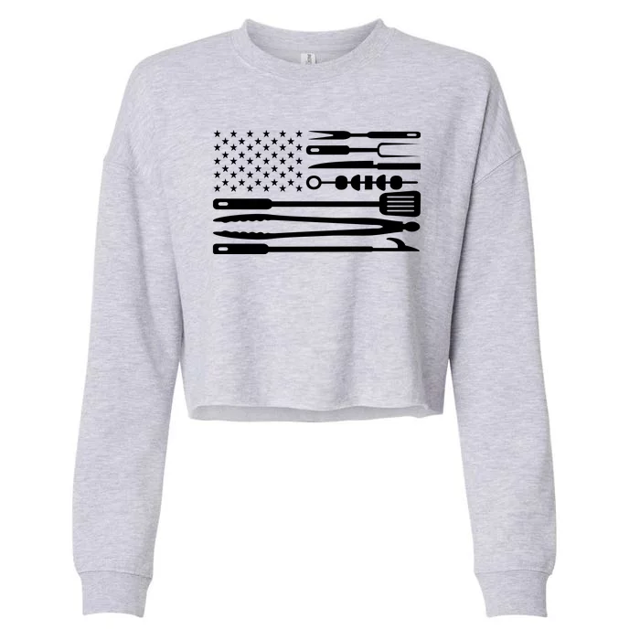 BBQ Tools American Flag Cropped Pullover Crew