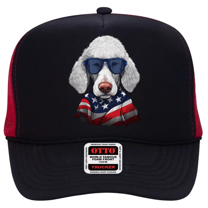 Bedlington Terrier American Flag USA Tee 4th July Gifts Tees High Crown Mesh Trucker Hat