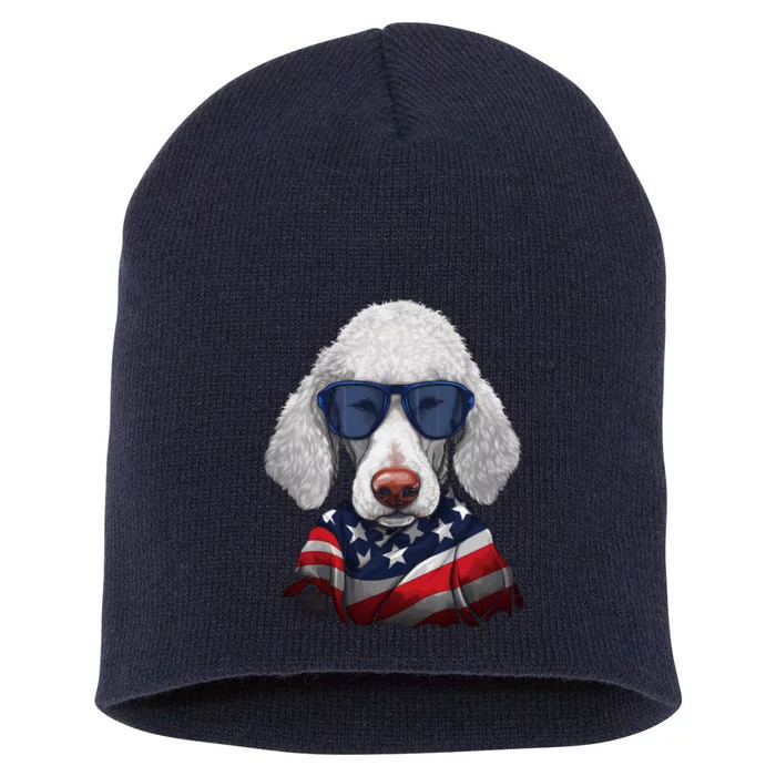 Bedlington Terrier American Flag USA Tee 4th July Gifts Tees Short Acrylic Beanie