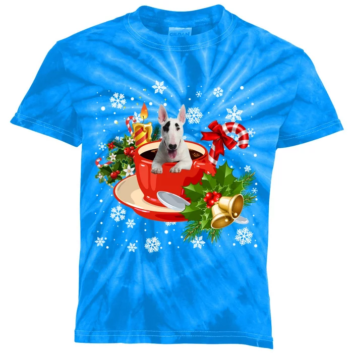 Bull Terrier And Coffee Christmas Snow Lights Pajamas Xmas Gift Kids Tie-Dye T-Shirt