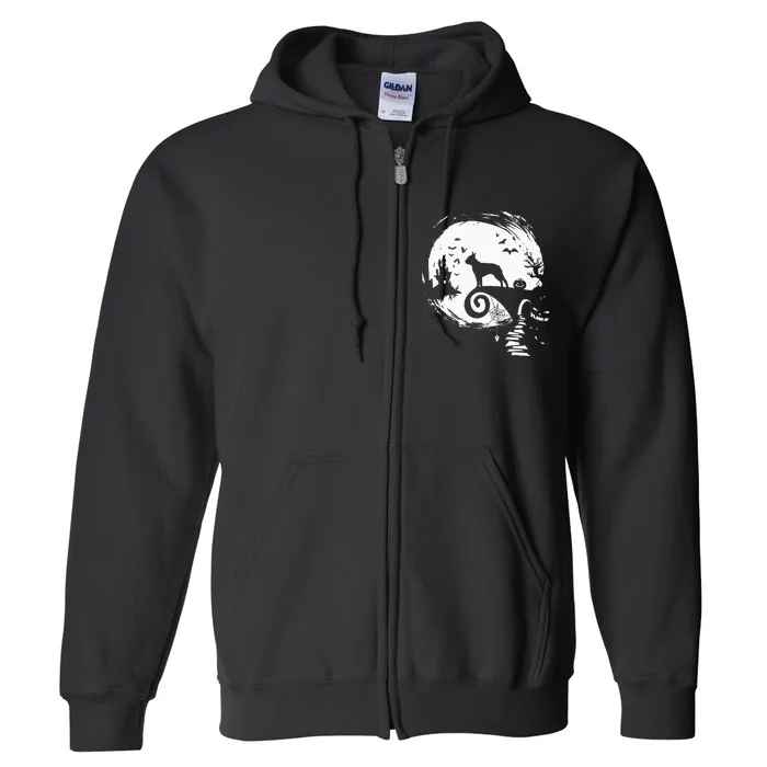 Boston Terrier And Moon Halloween Costume Dog Lover Funny Full Zip Hoodie