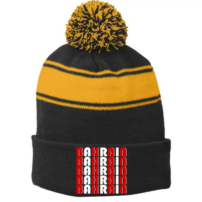 Bahrain Typography Stripe Pom Pom Beanie