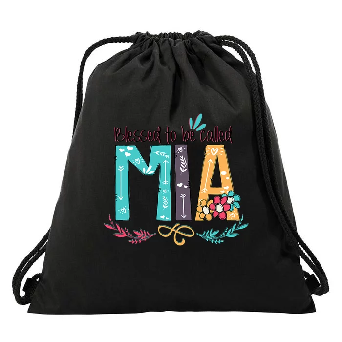 Blessed To Be Called Mia Colorful Grandma Drawstring Bag