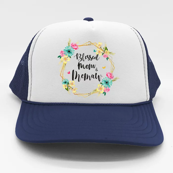 Blessed To Be Called Mom And Memaw Cute Colorful Floral Gift Trucker Hat