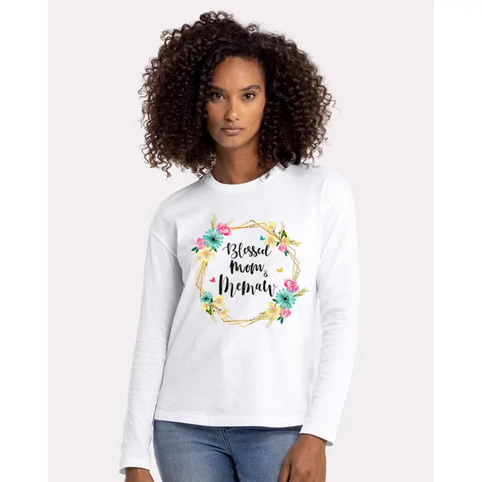 Blessed To Be Called Mom And Memaw Cute Colorful Floral Gift Womens Cotton Relaxed Long Sleeve T-Shirt