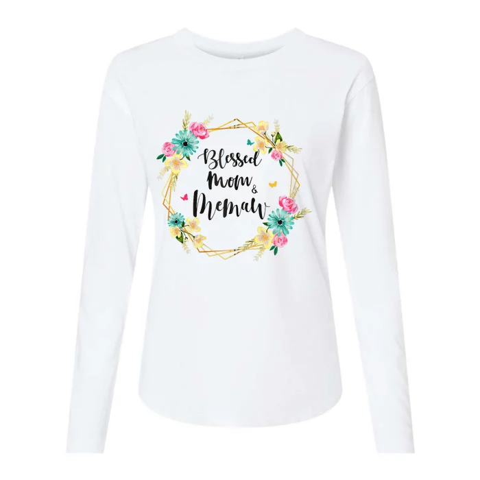 Blessed To Be Called Mom And Memaw Cute Colorful Floral Gift Womens Cotton Relaxed Long Sleeve T-Shirt