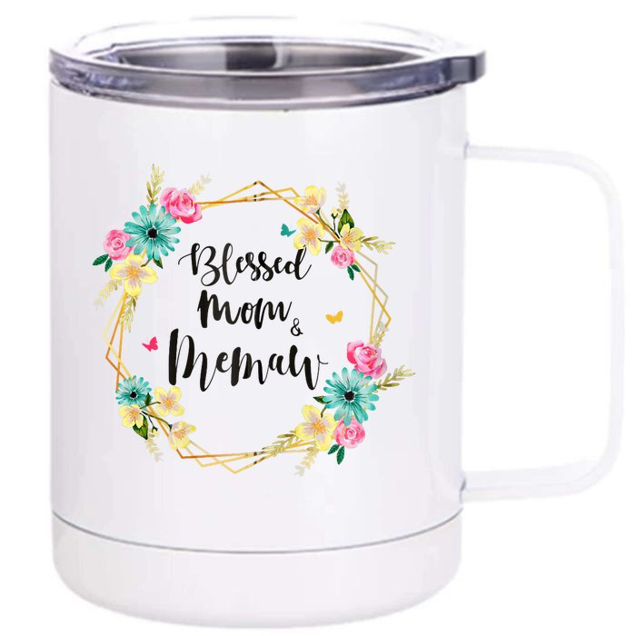 Blessed To Be Called Mom And Memaw Cute Colorful Floral Gift Front & Back 12oz Stainless Steel Tumbler Cup