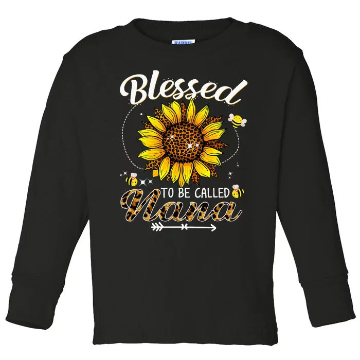 Blessed To Be Called Nana Funny Leopard Sunflower And Bee Toddler Long Sleeve Shirt