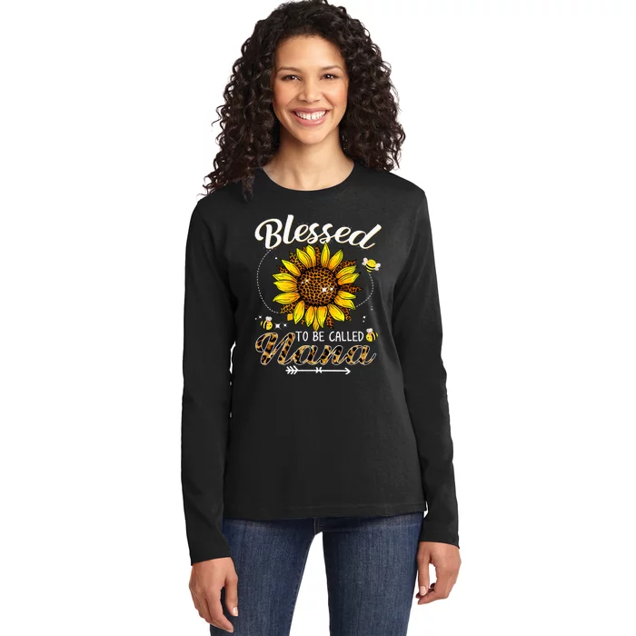 Blessed To Be Called Nana Funny Leopard Sunflower And Bee Ladies Long Sleeve Shirt