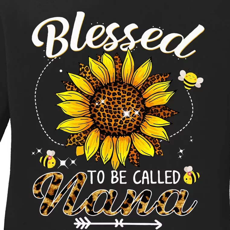 Blessed To Be Called Nana Funny Leopard Sunflower And Bee Ladies Long Sleeve Shirt