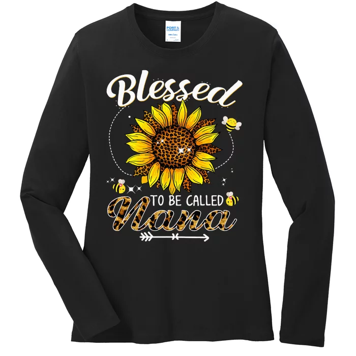 Blessed To Be Called Nana Funny Leopard Sunflower And Bee Ladies Long Sleeve Shirt