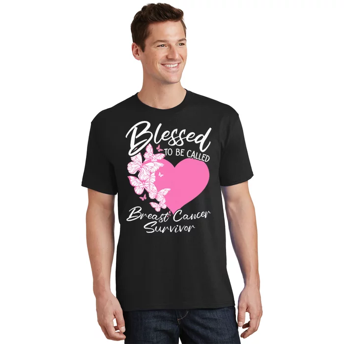 Blessed To Be Called Breast Cancer Survivor Pink Butterfly T-Shirt