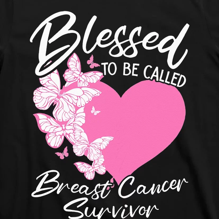 Blessed To Be Called Breast Cancer Survivor Pink Butterfly T-Shirt