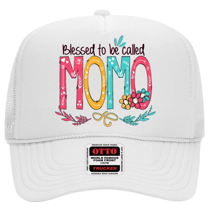 Blessed To Be Called Momo Colorful Grandma High Crown Mesh Trucker Hat