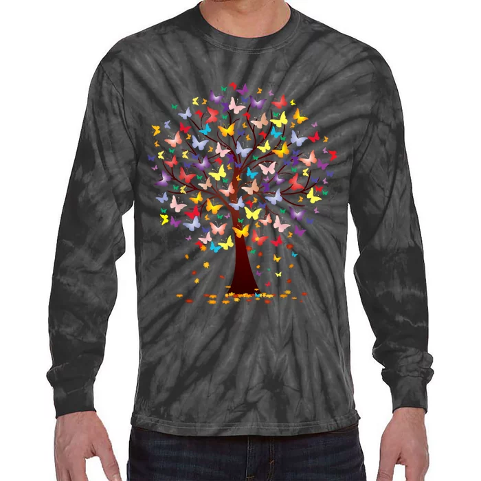 Butterfly Tree Beautiful Autumn Thanksgiving Gifts Tie-Dye Long Sleeve Shirt