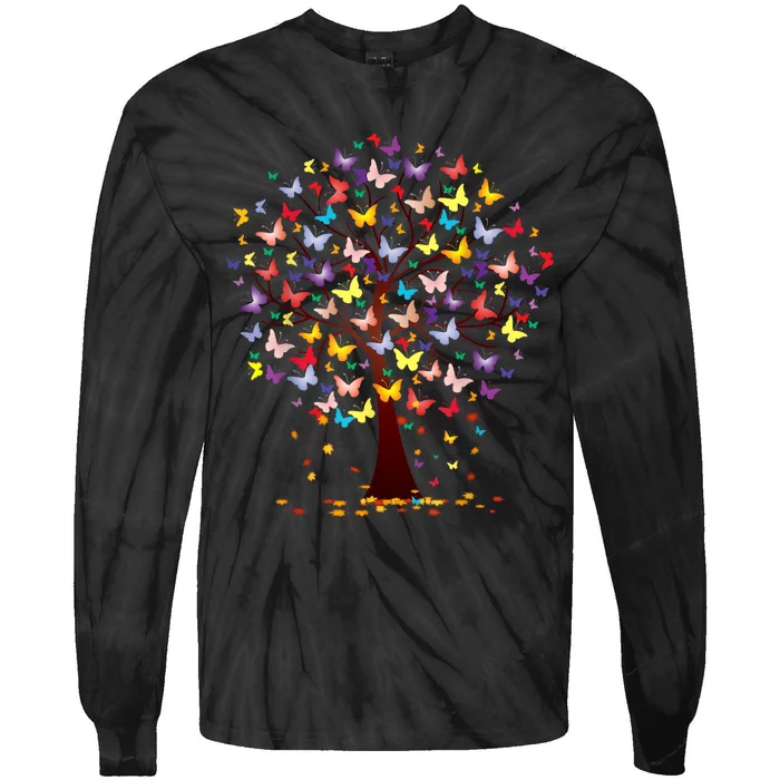 Butterfly Tree Beautiful Autumn Thanksgiving Gifts Tie-Dye Long Sleeve Shirt