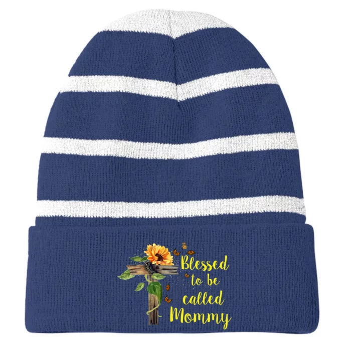 Blessed To Be Called Mommy Striped Beanie with Solid Band