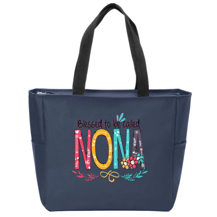 Blessed To Be Called Nona Colorful Grandma Zip Tote Bag