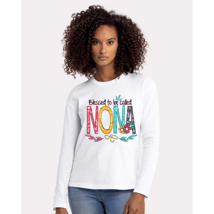 Blessed To Be Called Nona Colorful Grandma Womens Cotton Relaxed Long Sleeve T-Shirt