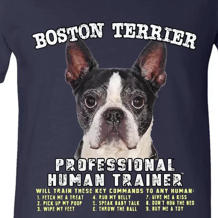 Boston Terrier Black Professional Human Trainer Cute Dog V-Neck T-Shirt