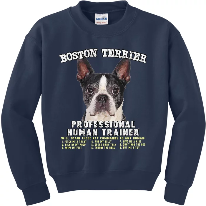 Boston Terrier Black Professional Human Trainer Cute Dog Kids Sweatshirt