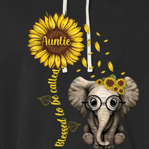 Blessed To Be Called Auntie Sunflower Elephant Hippie Gift Garment-Dyed Fleece Hoodie