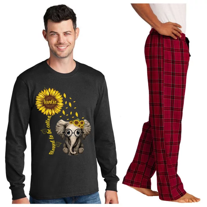 Blessed To Be Called Auntie Sunflower Elephant Hippie Gift Long Sleeve Pajama Set