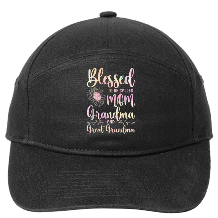 Blessed To Be Called Mom Grandma And Great Grandma Flower 7-Panel Snapback Hat