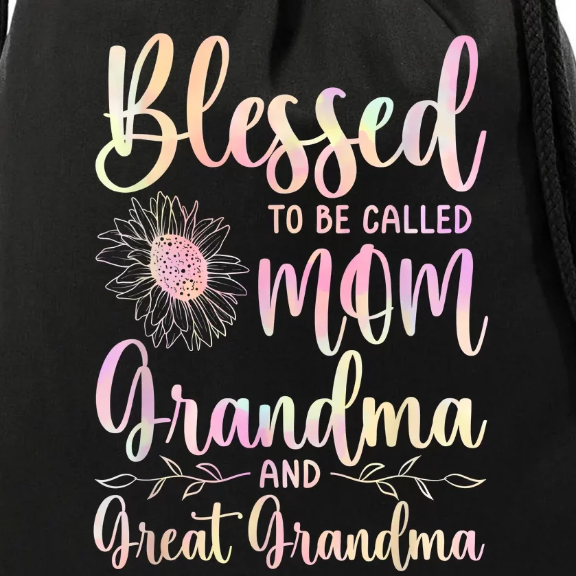 Blessed To Be Called Mom Grandma And Great Grandma Flower Drawstring Bag