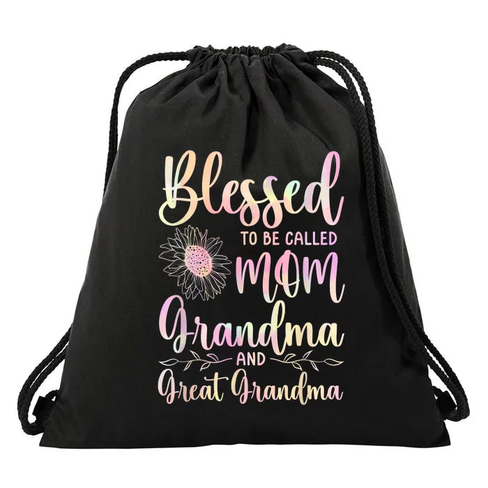 Blessed To Be Called Mom Grandma And Great Grandma Flower Drawstring Bag