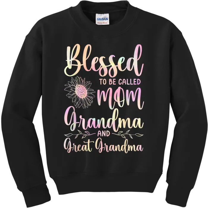 Blessed To Be Called Mom Grandma And Great Grandma Flower Kids Sweatshirt