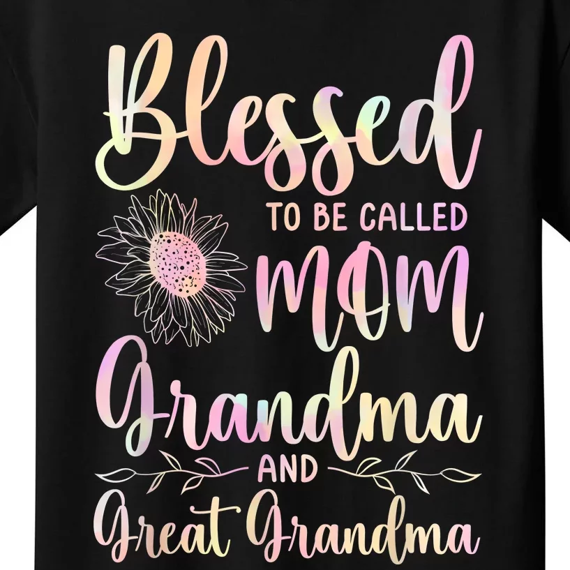 Blessed To Be Called Mom Grandma And Great Grandma Flower Kids T-Shirt